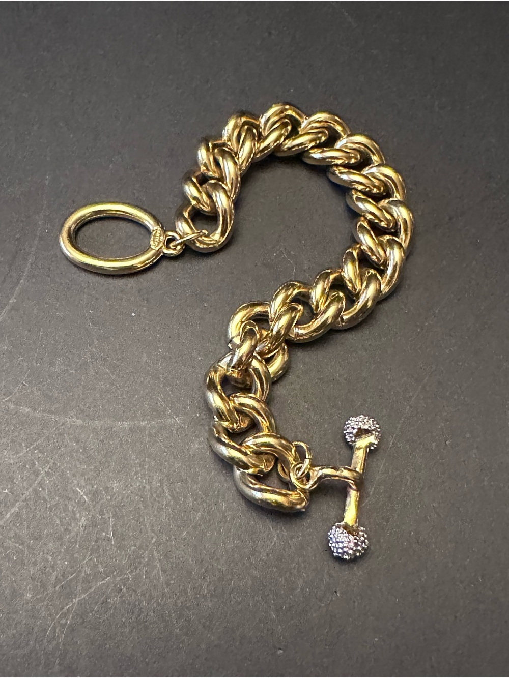 GIVENCHY CHUNKY GOLD-TONE TOGGLE BRACELET • 7.5” • CRYSTAL ACCENTS